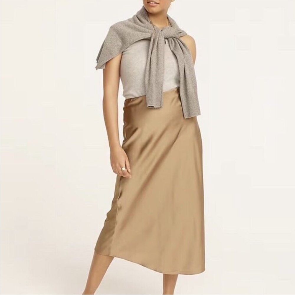 J. crew Gold Gwyneth Satin Midi Skirt Size L